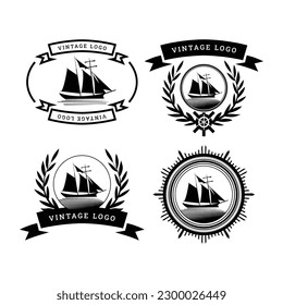 Set of vintage nautical labels, icons and design elements