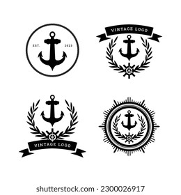 Set of vintage nautical labels, icons and design elements anchor badge