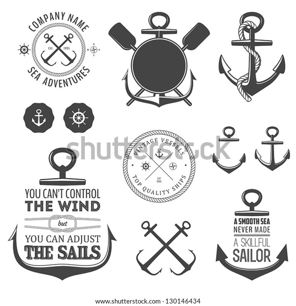 Set\
of vintage nautical labels, icons and design\
elements
