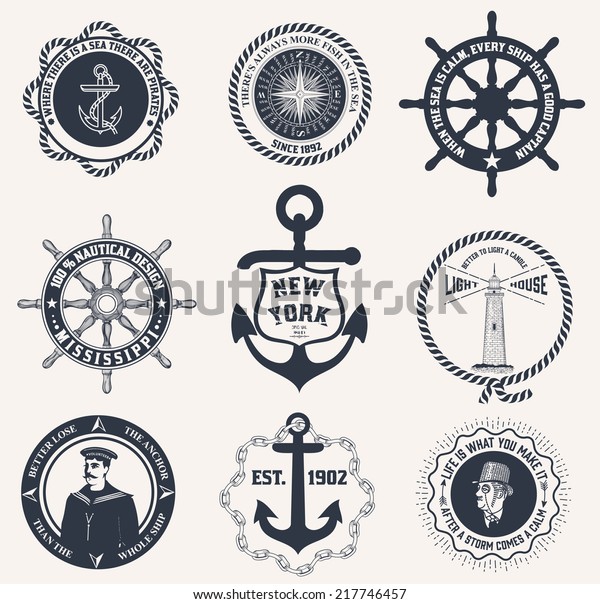 Set Vintage Nautical Labels Icons Design Stock Vector Royalty Free 217746457 0453