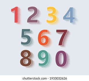 Set of vintage numbers with halftone effect.