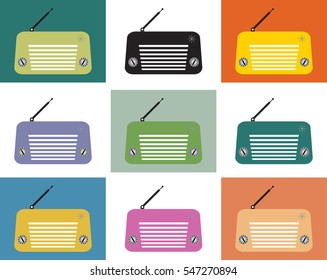 Set of Vintage Old Radio  Vector Illustration