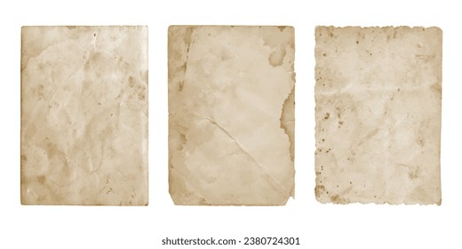 Set of vintage old stained paper sheets