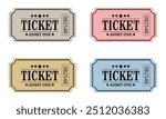 A set of vintage old ticket icons. Retro ticket design template. Tickets for cinema, movie, circus, carnival, film, festival, etc. Vector illustration.