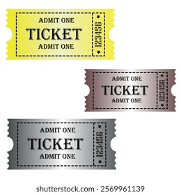 A set of vintage old ticket icons. Retro ticket design template. Tickets for cinema, movie, circus, carnival, film, festival, etc