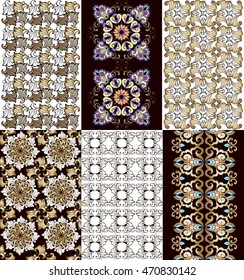 Set of vintage oriental and bohemian patterns. Decorative ornament backdrop for fabric, textile, wrapping paper.