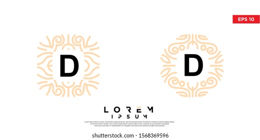 set of vintage ornament initial letter D wedding logo. modern icon, template design. isolated on white