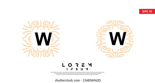 set of vintage ornament initial letter W wedding logo. modern icon, template design. isolated on white