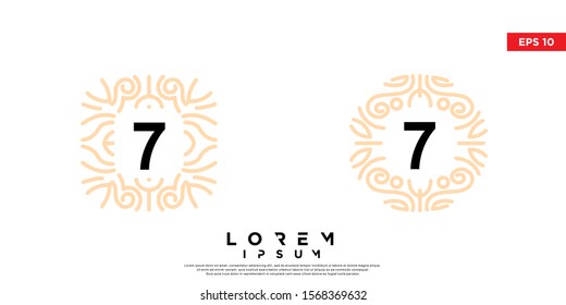 set of vintage ornament initial number 7 wedding logo. modern icon, template design. isolated on white