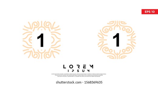 set of vintage ornament initial number 1 wedding logo. modern icon, template design. isolated on white