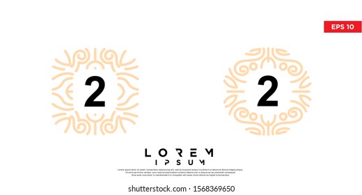 set of vintage ornament initial number 2 wedding logo. modern icon, template design. isolated on white