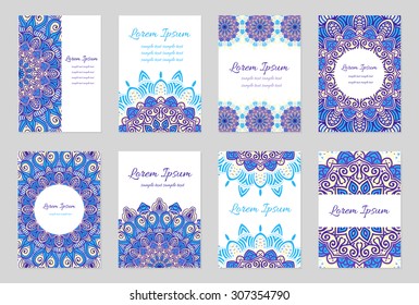 Set of vintage ornament pages. Vector decorative concept illustration. Traditional Indian Art, Arabic, Islam. Card in retro style or design for the holiday.