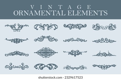 Set of Vintage Ornamental Elements. Flourishes calligraphic combinations for retro design.