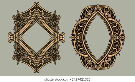 Set of vintage ornamental frame suitable for logo, label and mirror design