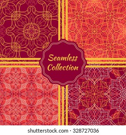Set of vintage ornamental patterns with light decorative elements. Vector seamless texture