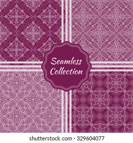 Set of vintage ornamental patterns with light decorative elements. Vector seamless texture