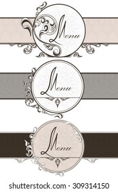 Set vintage ornamental ribbons with a pattern in the Baroque style. It can be used to design menus, postcards, invitations. Vector Illustration