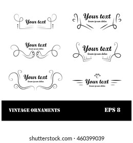 Set of vintage ornaments for design. Part 2. Beautiful patterns for text decorating. For Websites and all kinds of printing. 