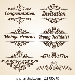 Set of vintage ornaments with floral elements for invitation, congratulation and greeting card