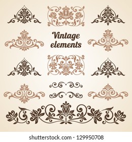 Set of vintage ornaments with floral elements for invitation, congratulation and greeting card