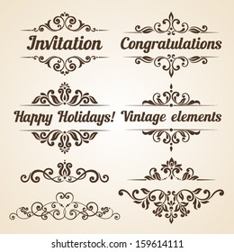 Set of vintage ornaments with floral elements for invitation, congratulation and greeting card