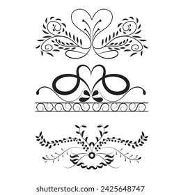 Set of vintage ornaments with floral elements for invitation, vector floral elements for design, decorative ornaments,