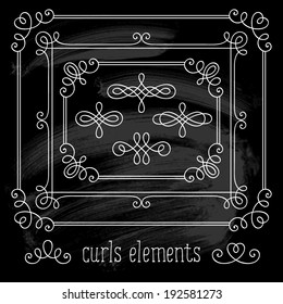 Set of vintage ornate elements for invitation, congratulation and greeting card. Chalk collection