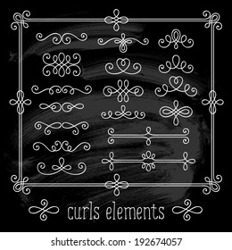 Set of vintage ornate elements for invitation, congratulation and greeting card. Chalk collection