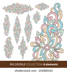 Set of vintage ornate elements for invitation, congratulation and greeting card. Doodle collection