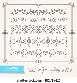 Set of vintage ornate frames with curl elements for invitation, congratulation and greeting card. Seamless borders