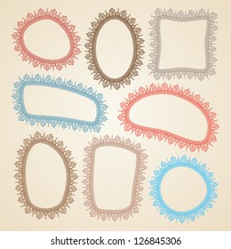 Set of vintage ornate frames with doodle elements