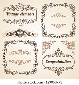 Set of vintage ornate frames with floral elements for invitation, congratulation and greeting card