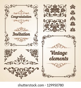 Set of vintage ornate frames with floral elements for invitation, congratulation and greeting card