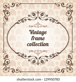 Set of vintage ornate frames with floral elements for invitation, congratulation and greeting card