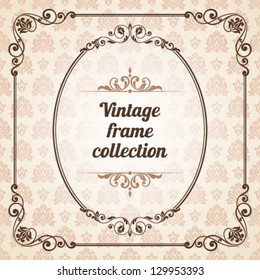 Set of vintage ornate frames with floral elements for invitation, congratulation and greeting card