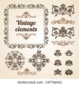 Set of vintage ornate frames with floral elements for invitation, congratulation and greeting card