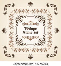 Set of vintage ornate frames with floral elements for invitation, congratulation and greeting card