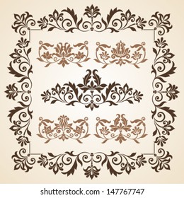 Set of vintage ornate frames with floral elements for invitation, congratulation and greeting card