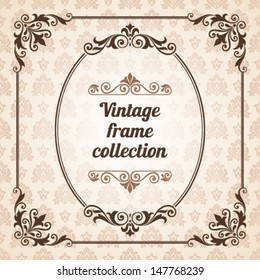 Set of vintage ornate frames with floral elements for invitation, congratulation and greeting card