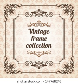 Set of vintage ornate frames with floral elements for invitation, congratulation and greeting card