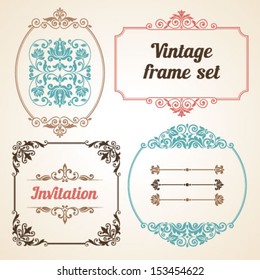 Set of vintage ornate frames with floral elements for invitation, congratulation and greeting card