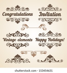 Set of vintage ornate frames with floral elements for invitation, congratulation and greeting card