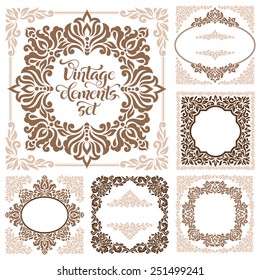 Set of vintage ornate frames with floral elements for invitation, congratulation and greeting card