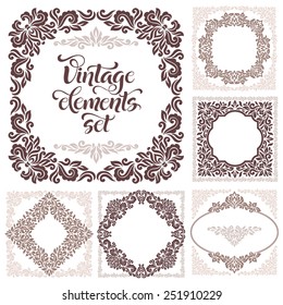 Set of vintage ornate frames with floral elements for invitation, congratulation and greeting card