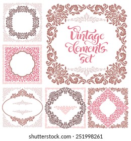 Set of vintage ornate frames with floral elements for invitation, congratulation and greeting card