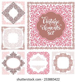 Set of vintage ornate frames with floral elements for invitation, congratulation and greeting card