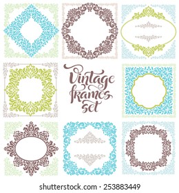 Set of vintage ornate frames with floral elements for invitation, congratulation and greeting card