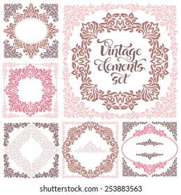 Set of vintage ornate frames with floral elements for invitation, congratulation and greeting card