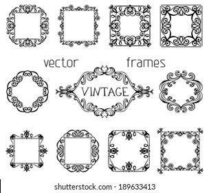 Set of vintage ornate frames. Retro design elements for invitations and congratulations.