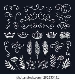 Set of vintage ornate and graphic elements for invitation, congratulation, wedding and greeting card. Chalk collection